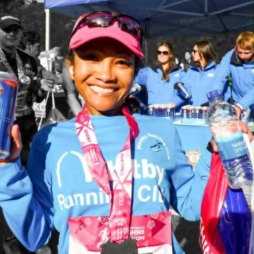 Rosnita completing her second marathon at the Yorkshire Marathon